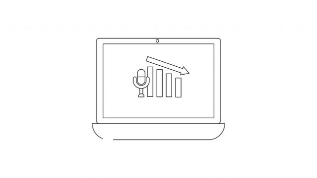 Laptop Screen Displays Microphone Icon and Downward Trend Graph.