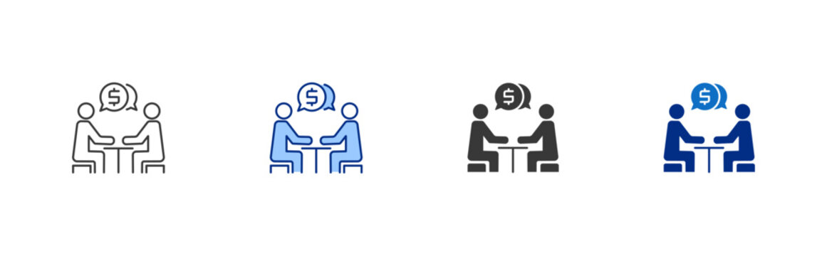 Negotiation Icon Set with Multiple Styles in Line, Blue color and Glyph vector icons
