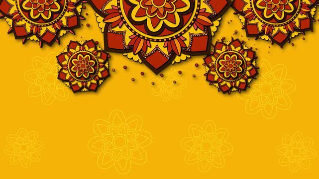 Happy Navratri festival celebration with beautiful traditional mandala patterns and confetti motion.