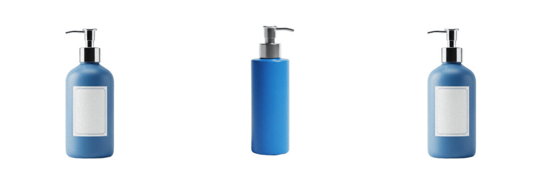 Blue Liquid Pump Bottle Cosmetic Packaging Isolated For Beauty Skincare Hygiene And Lotion Product Design