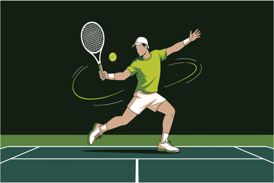 Professional tennis player hitting a powerful forehand shot on a court