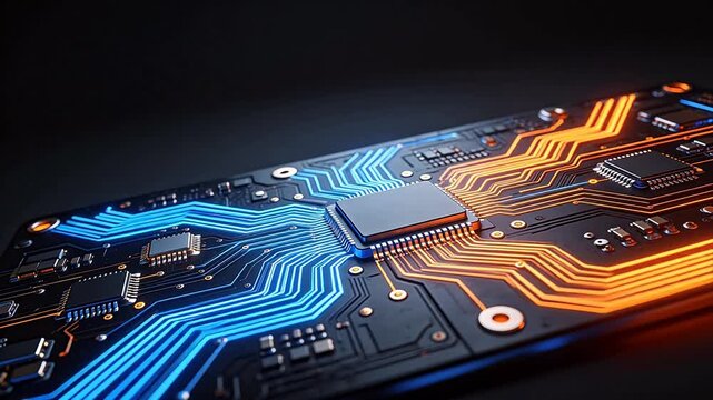 Circuit board with glowing pathways