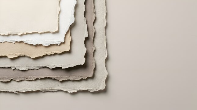 Layered Textured Torn Paper Sheets with Deckle Edges in Neutral Earthy Tones