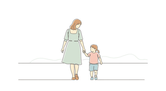 Woman and child walking together outside.