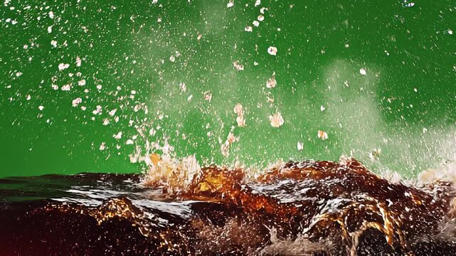 Wave Style Cola Splash on Green Screen Background