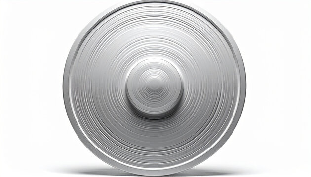 Silver metallic spray can lid with detailed concentric circular grooves and a central raised point