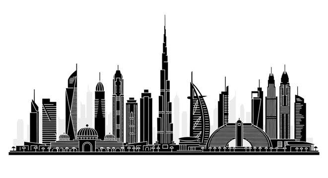 Dubai City Skyline Silhouette Vector Illustration ? Modern Urban Design