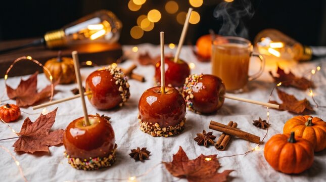 Seasonal Holiday Food Us Uk Canada British Bonfire Night Toffee Apples on Sticks with a
