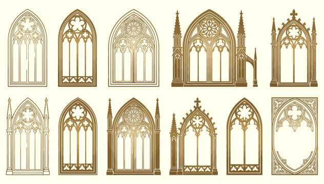 Set of elegant gothic arched window frames