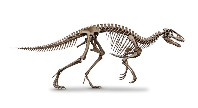 Full skeletal reconstruction of an ancient dinosaur, showcasing its complete bone structure and prehistoric form.
