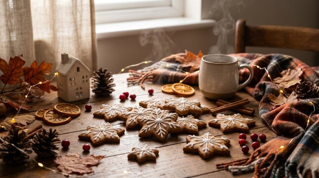 Seasonal Holiday Food Us Uk Canada Warm Homemade Gingerbread Cookies in Star Shapes Wit