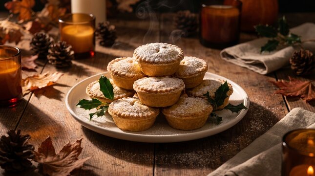 Seasonal Holiday Food Us Uk Canada English Christmas Mince Pies with Icing Sugar Snow,