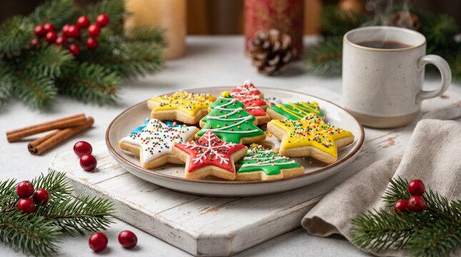 Seasonal Holiday Food Us Uk Canada Christmas Sugar Cookies Shaped as Stars and Trees Wi