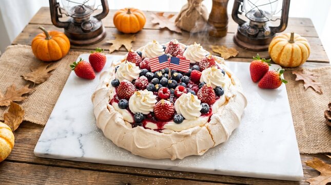 Seasonal Holiday Food Us Uk Canada Fourth of July Red White and Blue Berry Pavlova with