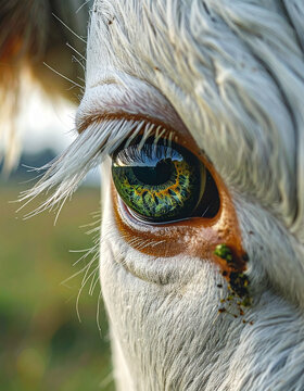 Detalhes de gado Nelore com chifres, olhos e textura da pele em close-up