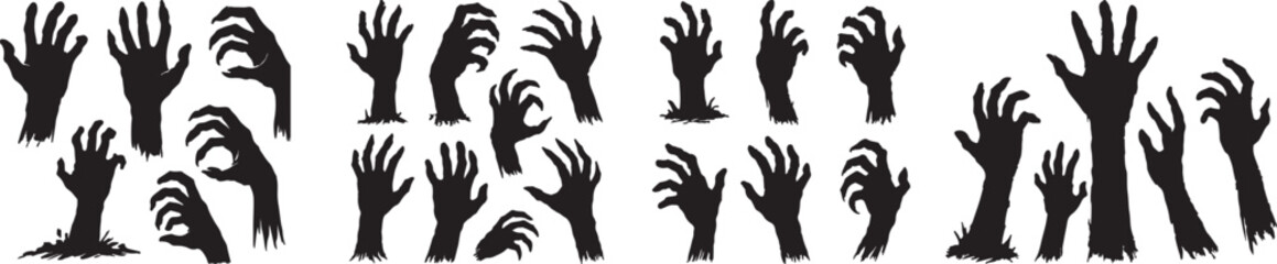 Fototapeta premium Scary decaying zombie hand reaching forward to grab. Horror undead monster arm isolated on white background