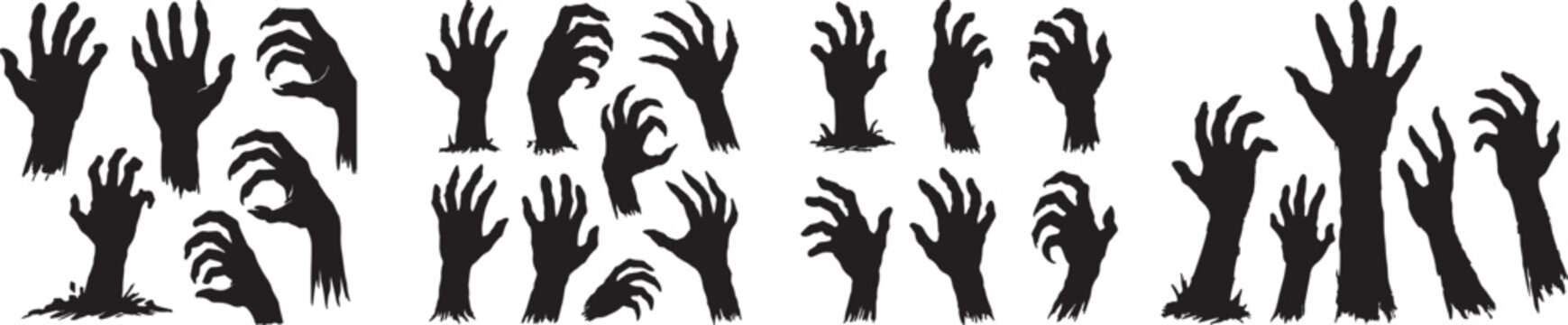  Scary decaying zombie hand reaching forward to grab. Horror undead monster arm isolated on white background