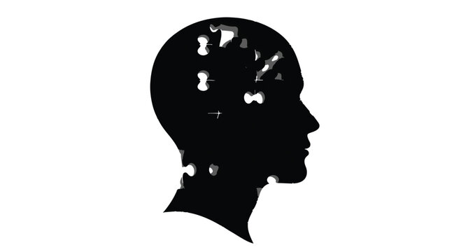 Human head profile features puzzle pieces to illustrate psychological mental health.