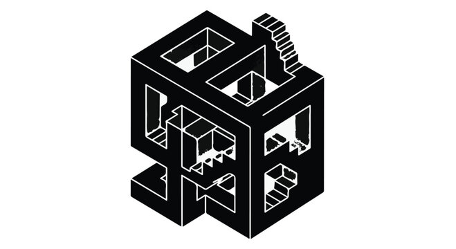 Cube structure displays an impossible architectural paradox with infinite staircases.