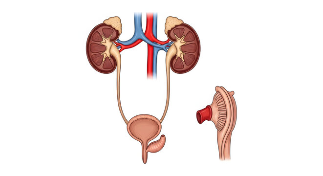 Illustration of the Human Urinary System and Kidney Anatomy