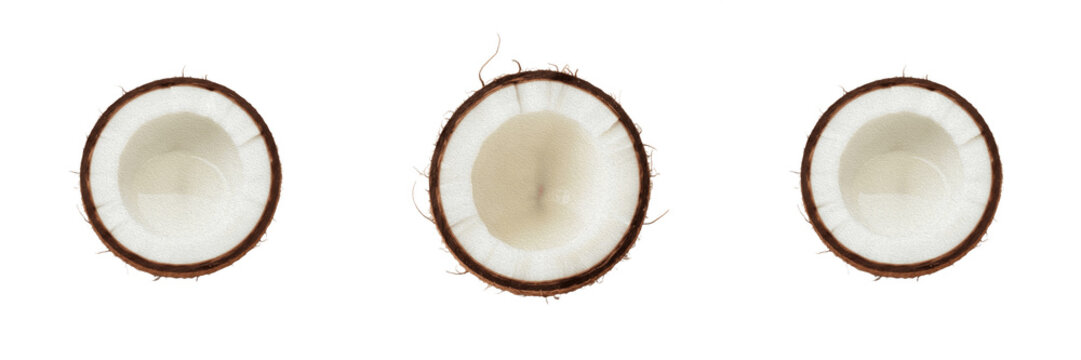 Fresh Half Coconut Tropical Fruit Shell Isolated On Transparent Background For Food And Beauty Mockup