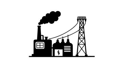 Fototapeta premium Power plant and electricity transmission tower icon illustration