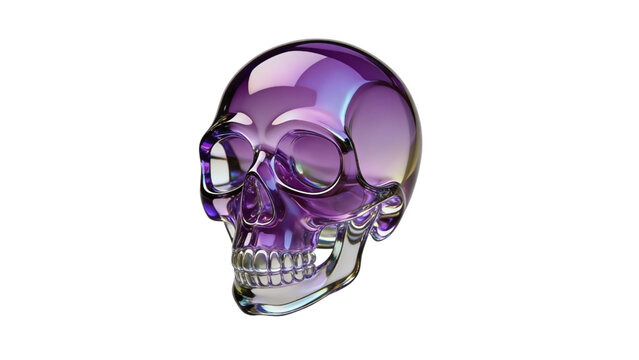 Glassy purple 3D skull icon, mystical crystal skull or halloween decoration concept