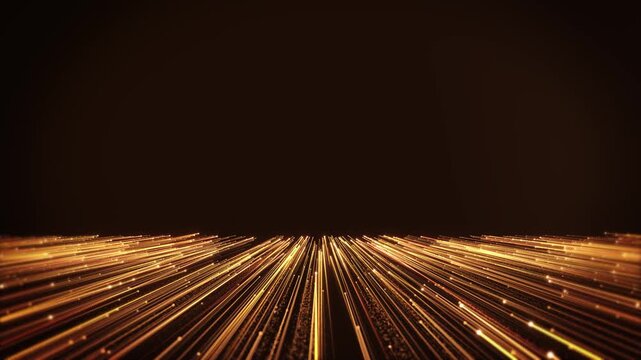 Luxurious line speed trail futuristic golden empty stage, particles background cycled 3d animation. Abstract futuristic lines laser rays speed light. product presentation cyberspace stream party award