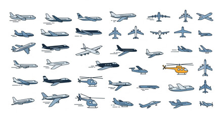 Collection of various aircraft and helicopters in different styles. © Joni