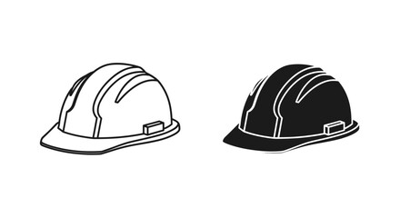Fototapeta premium Construction hard hat vector icons, industrial safety helmet line art and solid silhouette, protective headgear for building site workers