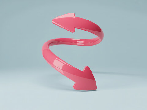 Pink 3D arrows twisting in opposite directions, shiny and glossy, for infographic and presentation design