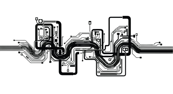 Circuitry lines create a complex flow of data representing modern digital connectivity.