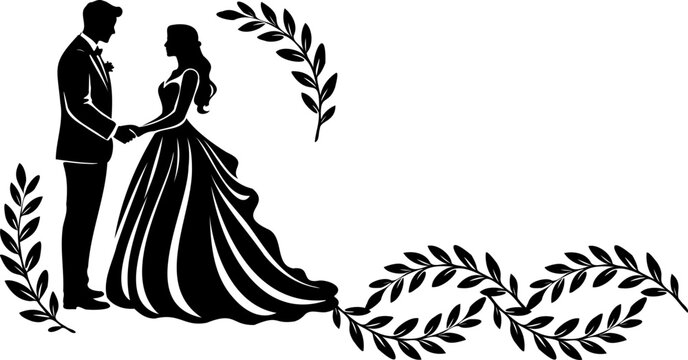 Romantic Wedding Couple Silhouette Design