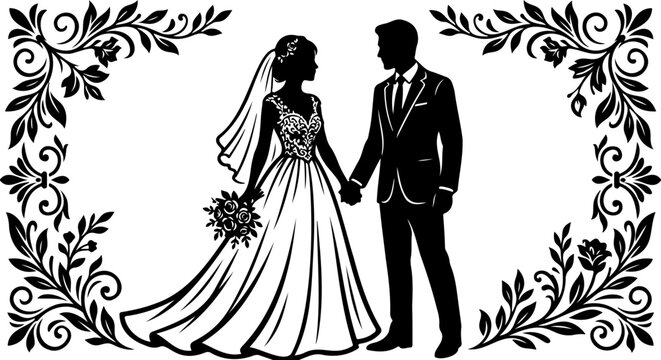 Romantic Wedding Couple Silhouette Design
