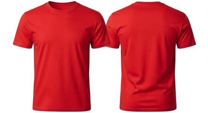 Front and back view of a plain red t-shirt isolated on a clean white background