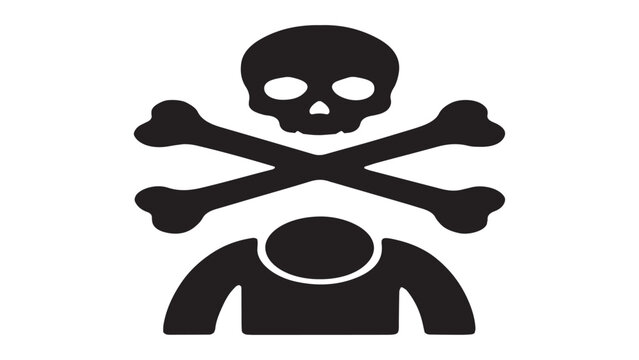 Toxic hazard sign with human silhouette and skull crossbones icon for lethal substance warning.
