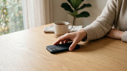 Fototapeta premium Person Putting Smartphone Down for Digital Detox