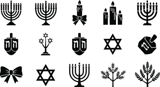 Hanukkah and jewish symbols collection isolated on transparent background