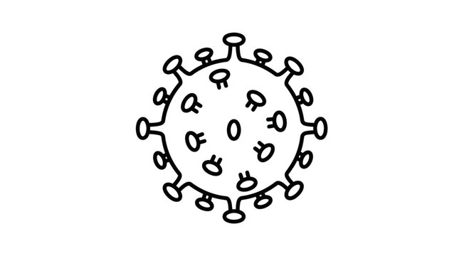 Hand-drawn virus icon, corona virus illustration, simple black and white sketch
