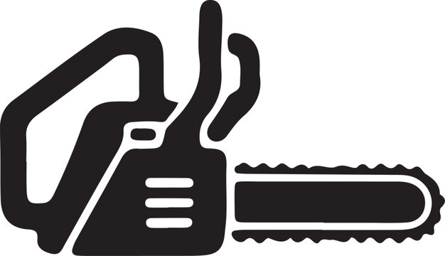 Chainsaw Icon: Minimalist Power Tool Vector Illustration. Lumberjack Tool Graphic: Simple Black Chainsaw Silhouette Icon.
