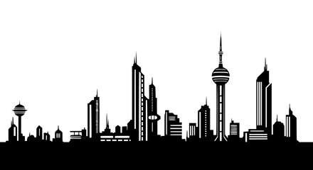 Obraz premium Kuwait City Skyline Silhouette Illustration Vector Black and White