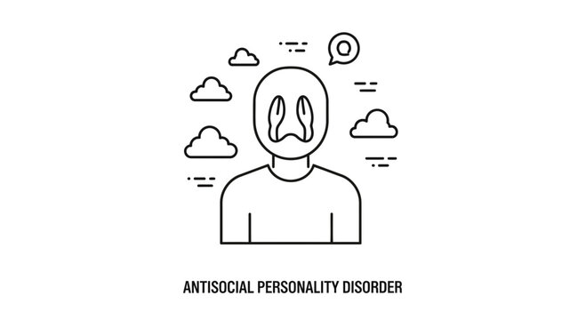 Antisocial Personality Disorder Icon: Man with Masked Face and Clouds, Symbolizing Mental Health Issues