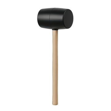Black rubber mallet with wooden handle.