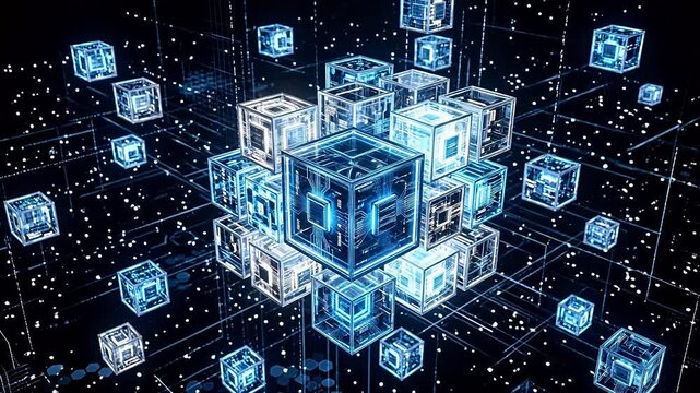 Digital cubes in network emphasizing advanced technology and cybersecurity