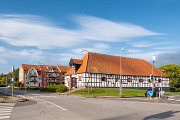Historic half-timbered Duke Hans stables building at intersection Sejlstensgyde and Ved Ridehuset in Haderslev., South Jutland, Southern Denmark © TasfotoNL