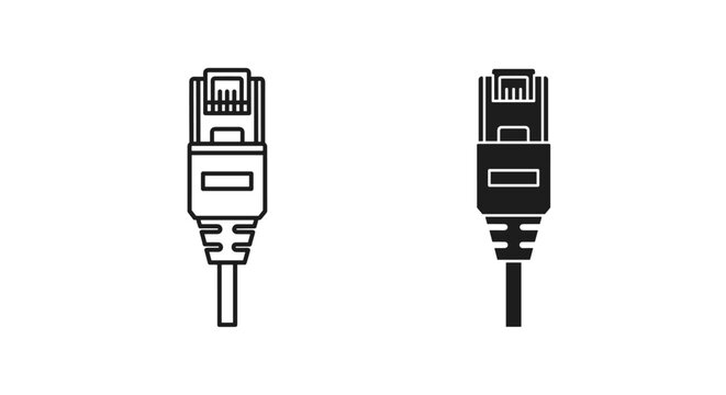 Ethernet cable connector icon set, RJ45 network plug vector illustration, internet connection hardware symbols
