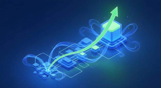 Modern digital infrastructure driving exponential growth and data optimization, representing technological advancement and future-ready business solutions