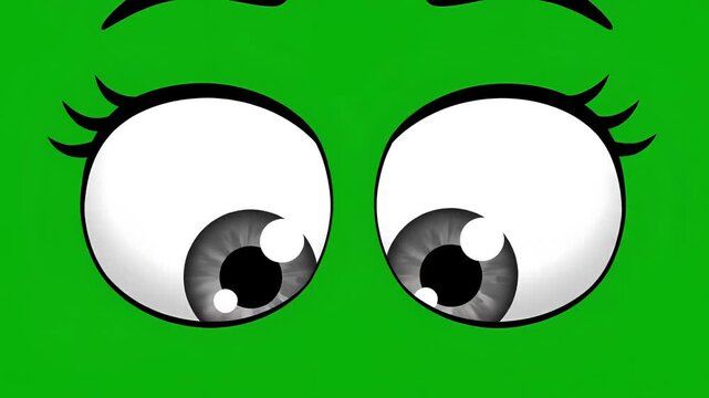 Animated Eyes Blinking and Looking Around on Green Screen Background.