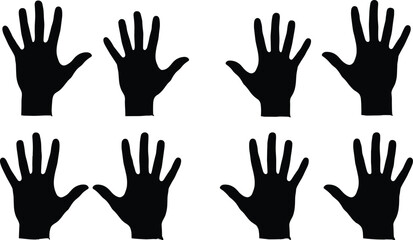 Fototapeta premium Hand silhouettes set open palm gestures icons human hands collection isolated on white background