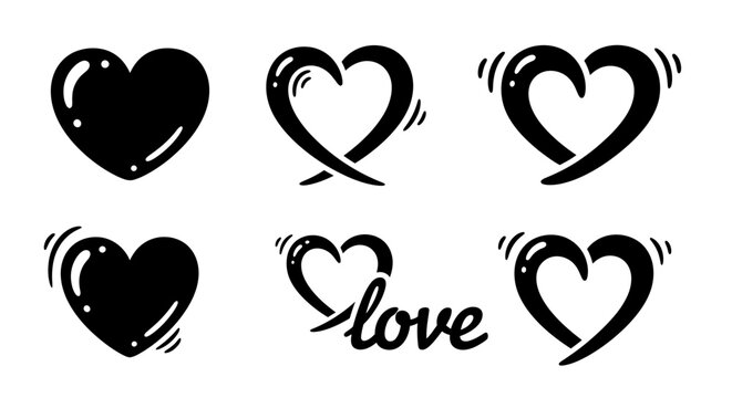 Black heart shapes and love symbol.